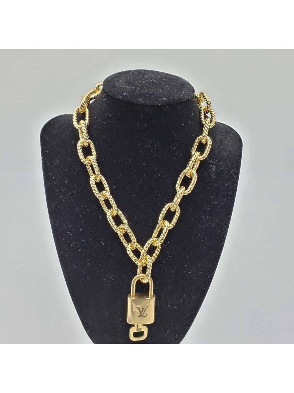 Authentic Louis Vuitton Lock and Key Gold Color with Gold Plated Chain Necklace